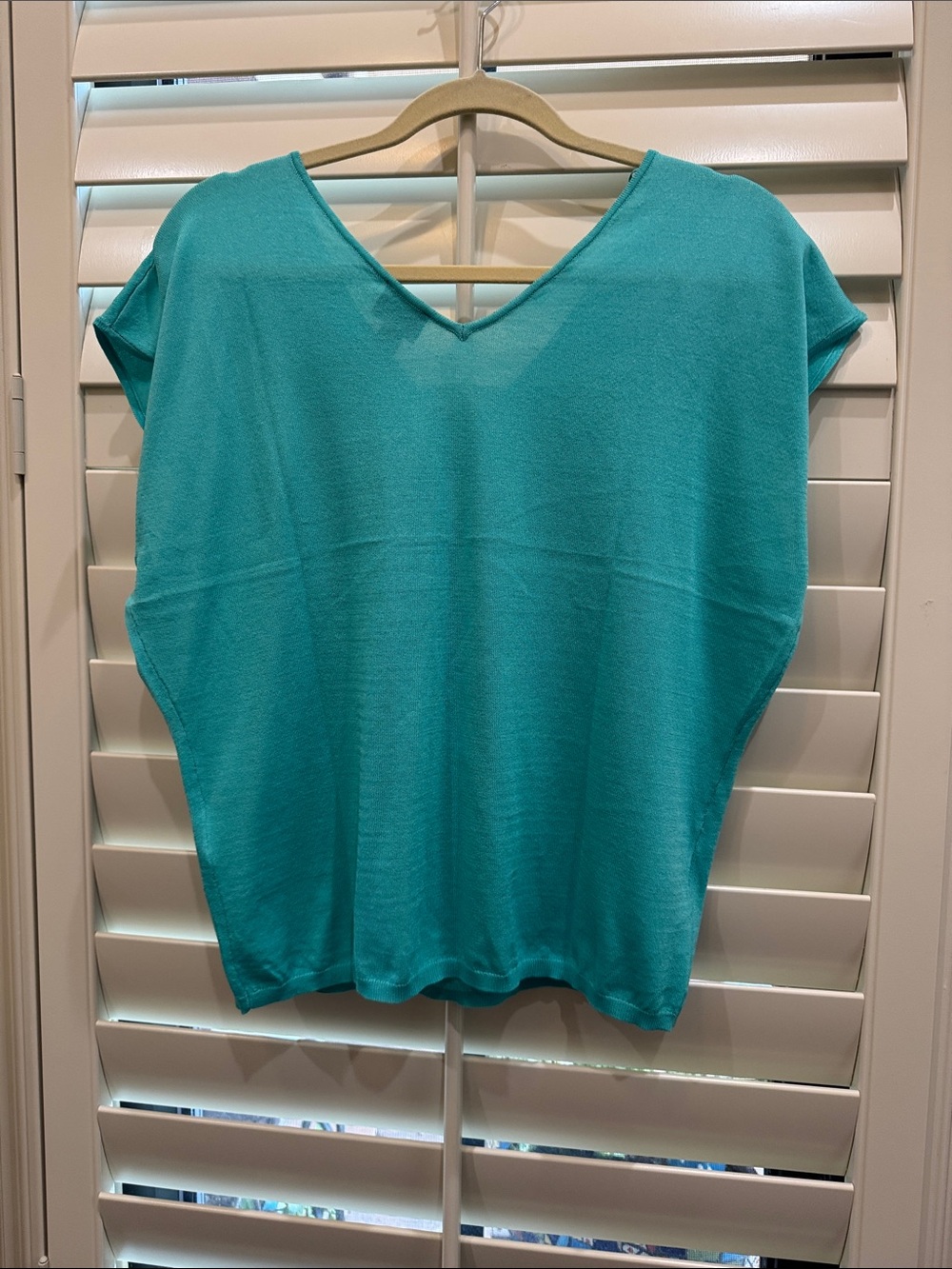 INC International Concepts Turquoise V-Neck Short Sleeve Top - Picture 3 of 4